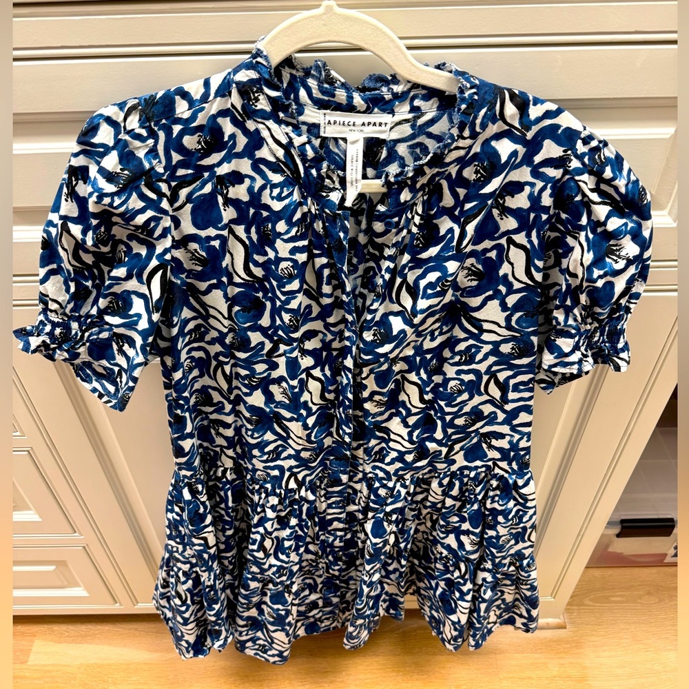 A Piece Apart Women’s Blue and White Cotton Dress in Size Medoum